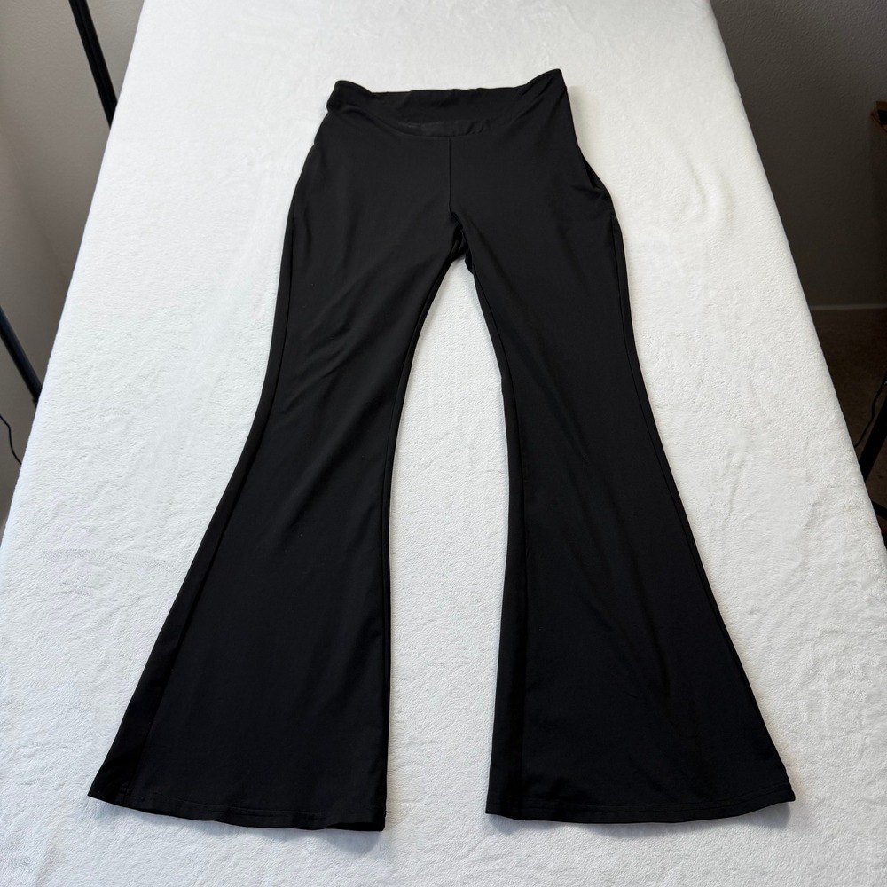 SHEIN Flare Leg Pants Womens L Black Good High Waisted‎ Bell Bottoms Solid